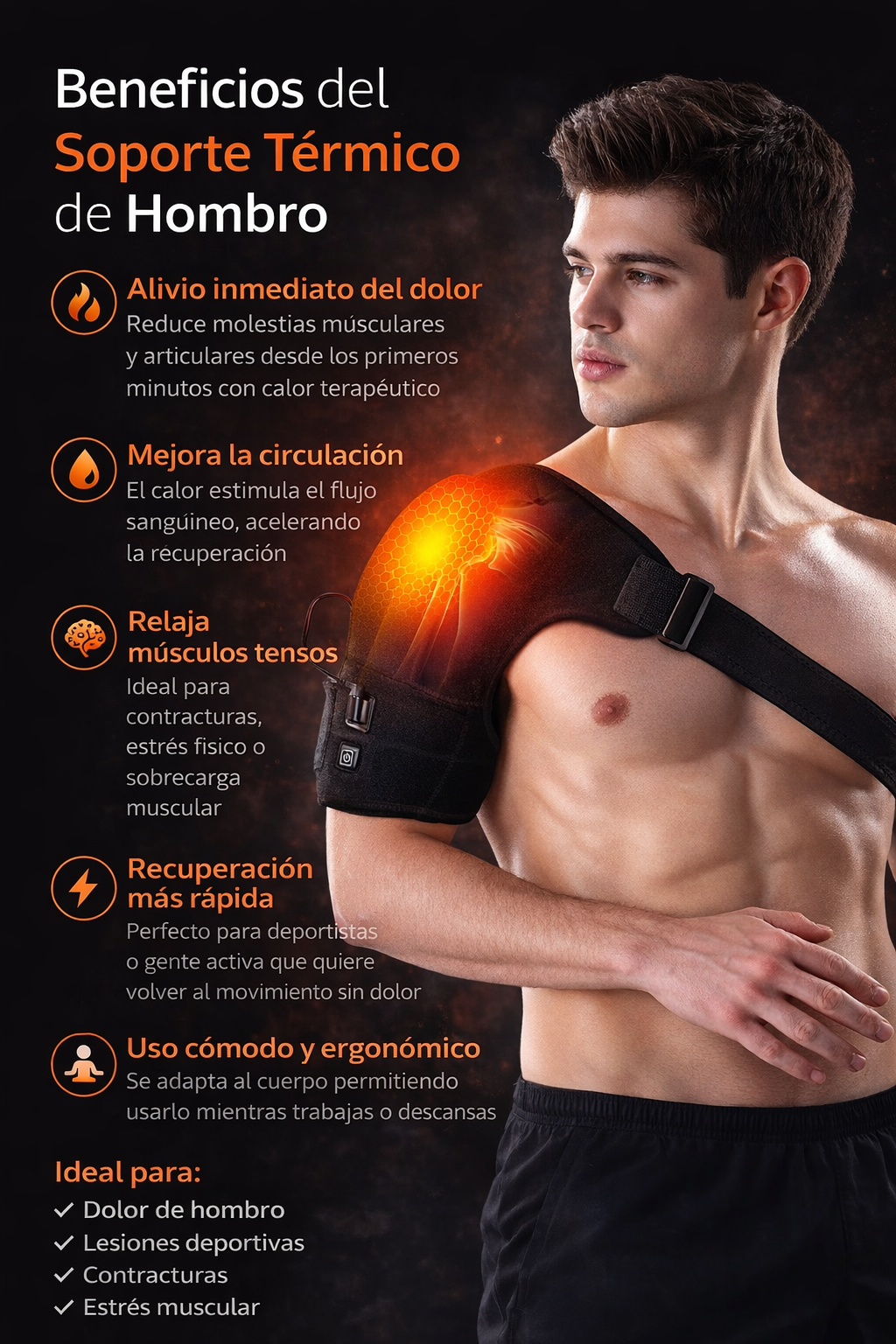 Hombrera Soporte de Hombro Térmico Eléctrico – Alivio de Dolor Muscular con Calor Terapéutico Ajustable