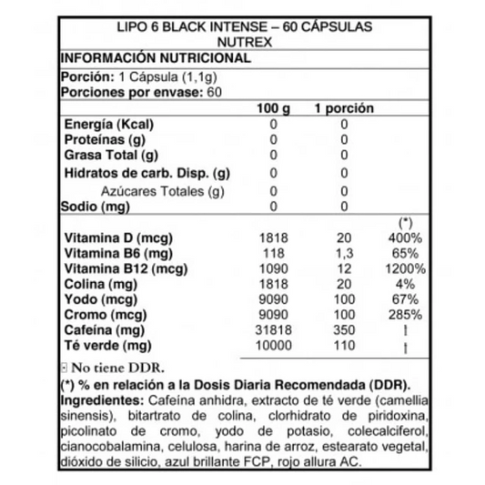 lipo 6 black intense 60 cápsulas nutrex quemador delipo 6 black intense 60 cápsulas nutrex quemador de grasa termogénico