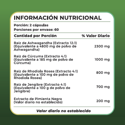 Ashwagandha 12:1 Alta Potencia + Black Pepper | Equilibrio, Calma y Vitalidad