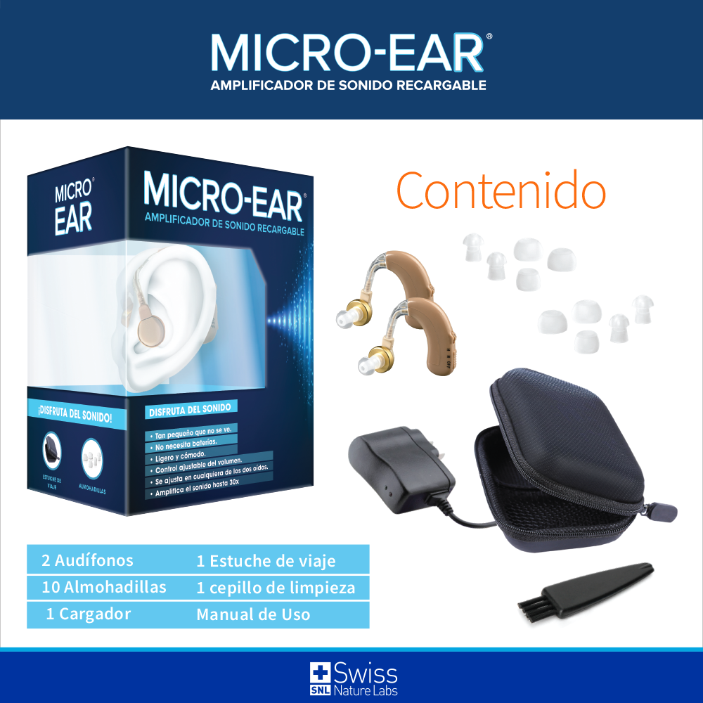 Micro-Ear Amplificador Auditivo Recargable – Dispositivo de Sonido Discreto y Ajustable