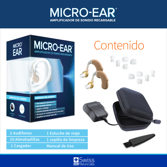 Micro-Ear Amplificador Auditivo Recargable – Dispositivo de Sonido Discreto y Ajustable