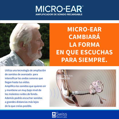 Micro-Ear Amplificador Auditivo Recargable – Dispositivo de Sonido Discreto y Ajustable