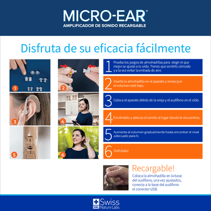 Micro-Ear Amplificador Auditivo Recargable – Dispositivo de Sonido Discreto y Ajustable