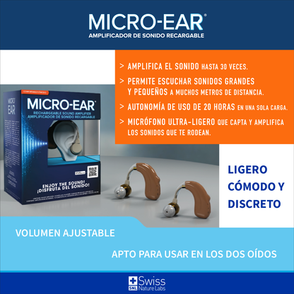 Micro-Ear Amplificador Auditivo Recargable – Dispositivo de Sonido Discreto y Ajustable