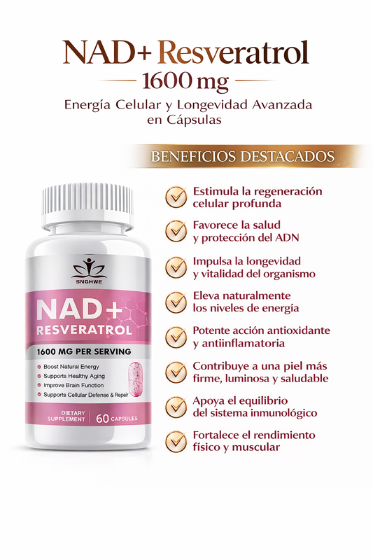 NAD+ Resveratrol 1600 mg – Energía Celular y Longevidad Avanzada en Cápsulas