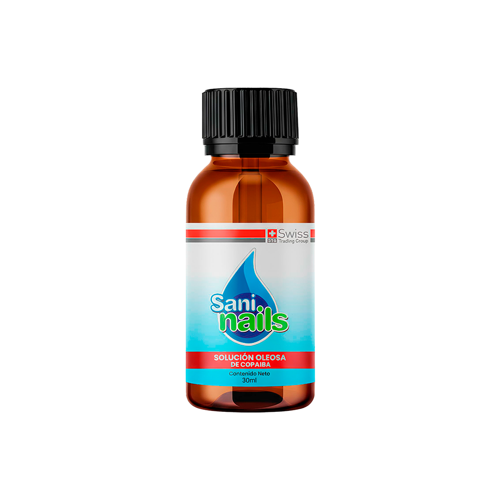 Sani Nails solución oleosa de copaiba 30ml. Tratamiento ideal para fortalecer uñas débiles, hidratar cutículas y mejorar la apariencia de tus manos de forma natural.