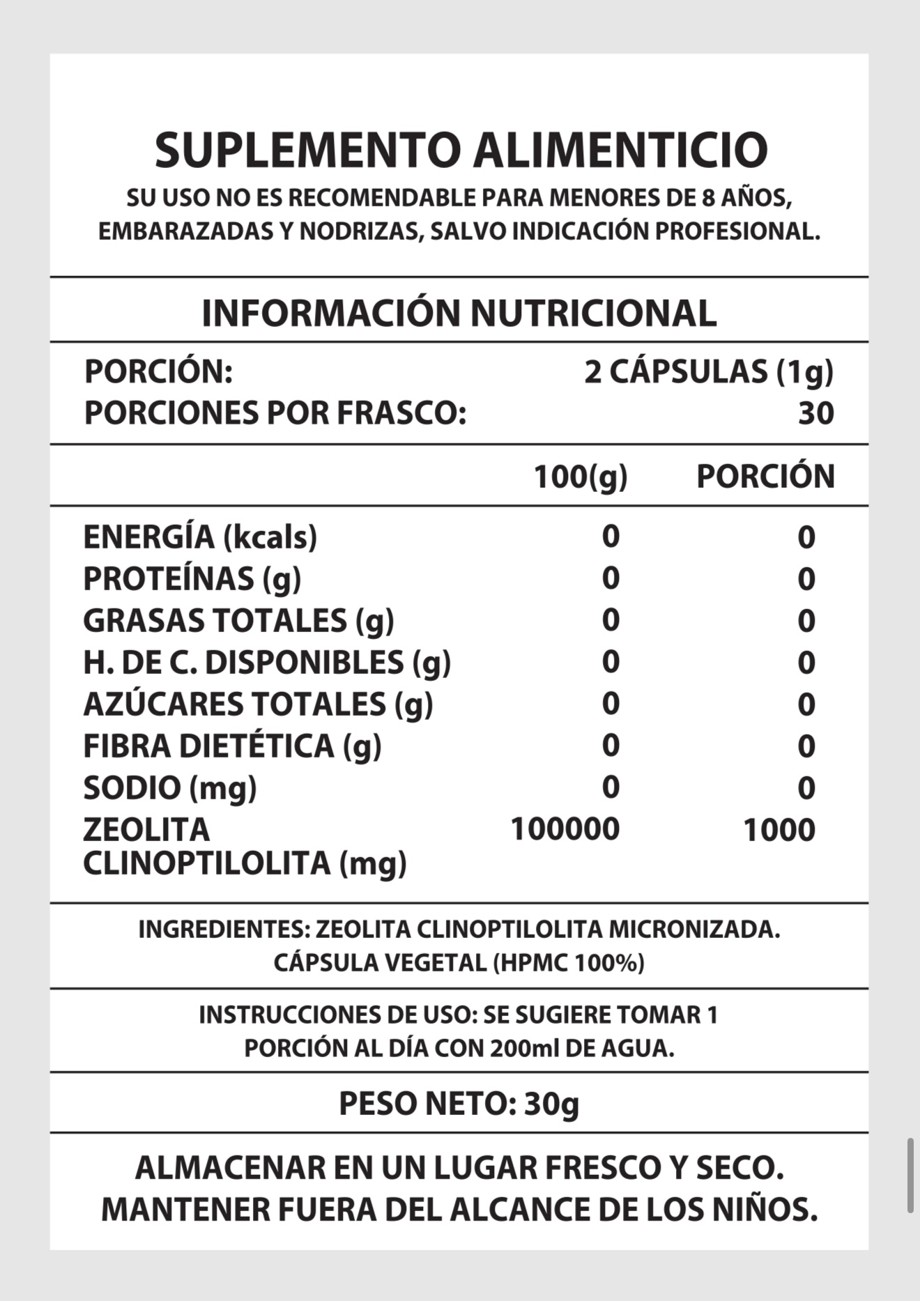 Zeolita Micronizada – Clinoptilolita 1000 mg | 60 Cápsulas Detox