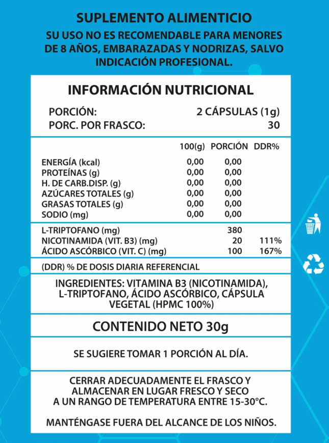 NAD+ Precursor 1000 mg con L-Triptófano, Nicotinamida y Vitamina C – 60 Cápsulas