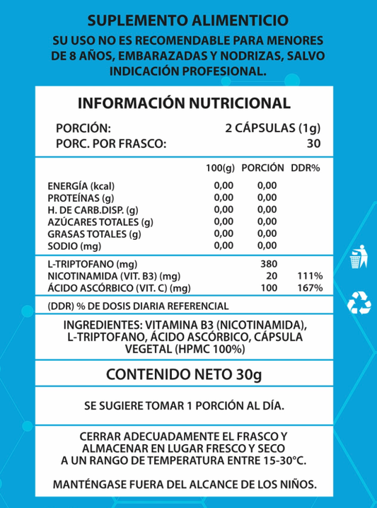 NAD+ Precursor 1000 mg con L-Triptófano, Nicotinamida y Vitamina C – 60 Cápsulas