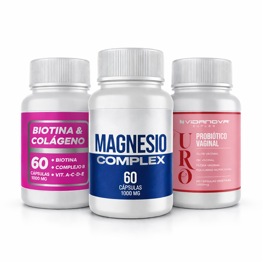 Pack Esencial de Bienestar: Biotina & Colágeno, Magnesio Complex y Probiótico Vaginal
