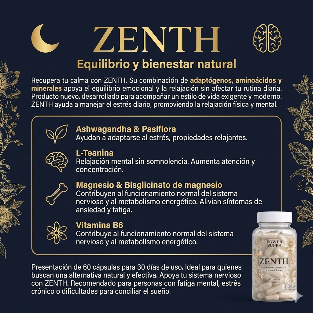 ZENTH Serenidad y Enfoque Avanzado 60 Cápsulas Suplemento Antiestrés y Claridad Mental